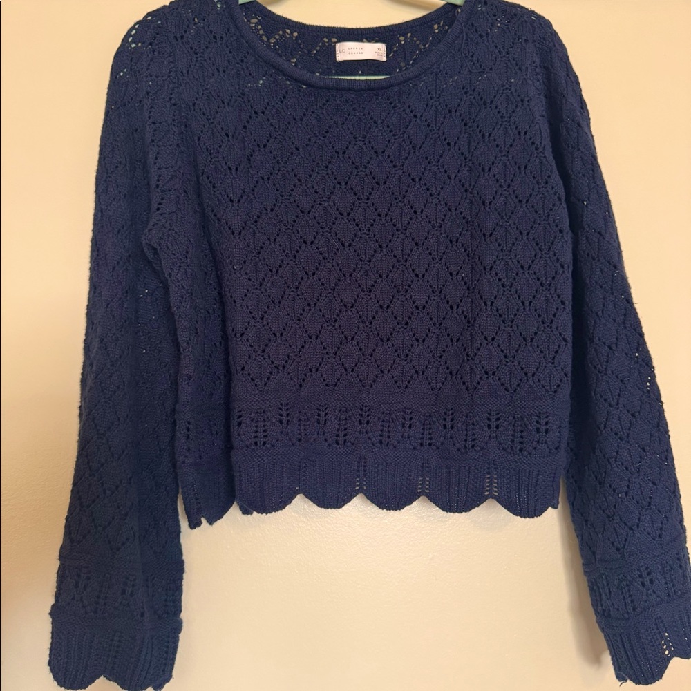 LC Lauren Conrad Knit Cropped Sweater Scallop XL